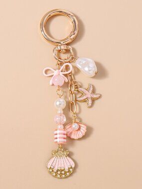 5/$20 New Pink Mermaid Ocean Shell Starfish Pearl Bag Charm Keychain